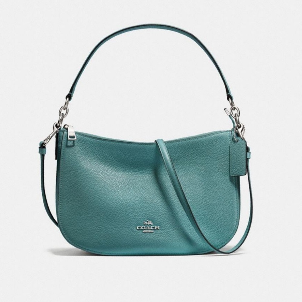 Coach Chelsea Blue Teal Pebbled Leather Shoulder Bag